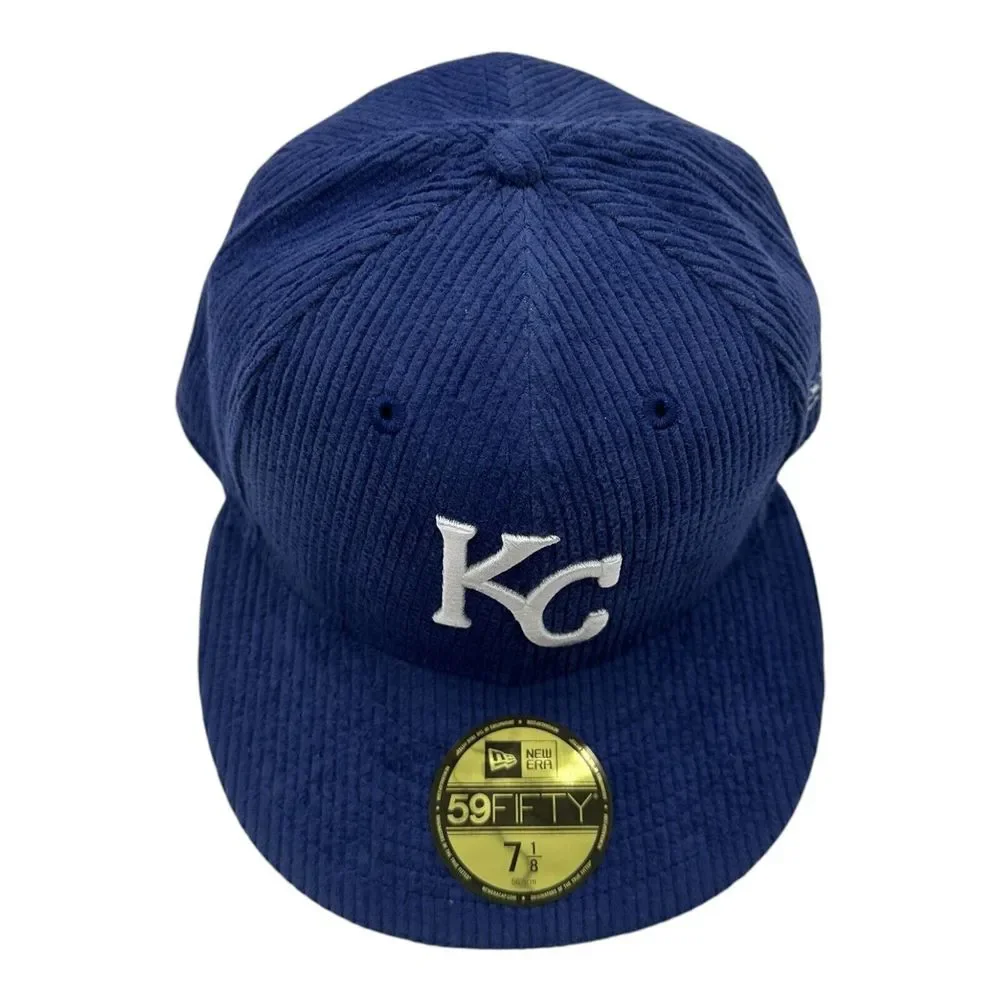 New Era 59Fifty Kansas City Royals Hat Cap Size 7 1/8 Blue Corduroy MLB Baseball